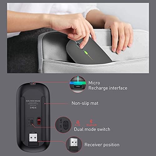 Sleek Bluetooth Wireless Mouse for Mac, Windows & i Pad – Ergonomic Design, High-Precision Navigation, Rechargeable & Dual-Mode Compatibility (Gray & Black) – Elevate Your Productivity with Clutter-Free Connectivity