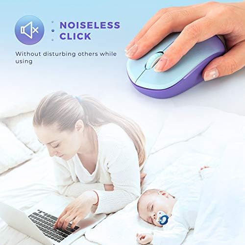 Light Blue Wireless Mouse – Ultra-Quiet 2.4 GHz Noiseless Computer Mouse with USB Receiver for Seamless Windows Experience – Portable, Ergonomic Design for Home, Office, or Travel