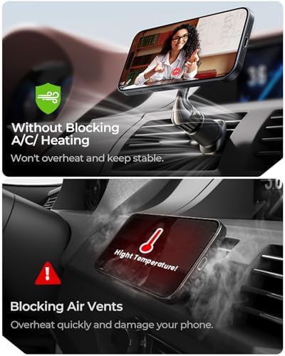 MRGLAS Mag Safe Car Phone Holder – 2025 Enhanced 40 Magnet Air Vent Mount with 360° Rotation for Optimal Viewing – Secure Double Metal Hook Design Compatible with i Phone 16, 15, 14 Pro Max Plus, Samsung S25 & S24 – Ultimate Hands-Free Navigation Solution