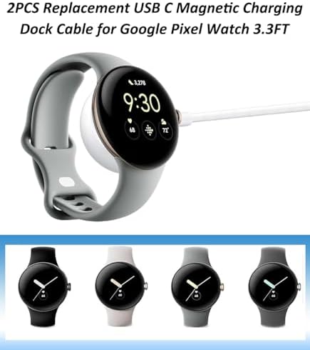 Premium 2-Pack 3.3 FT USB C Charging Cable for Google Pixel Watch – Innovative Magnetic Charger for Swift Power Delivery, Exceptional Compatibility, and Stylish Design – Ideal Smartwatch Charging Solution for Home, Office, and Travel Adventures