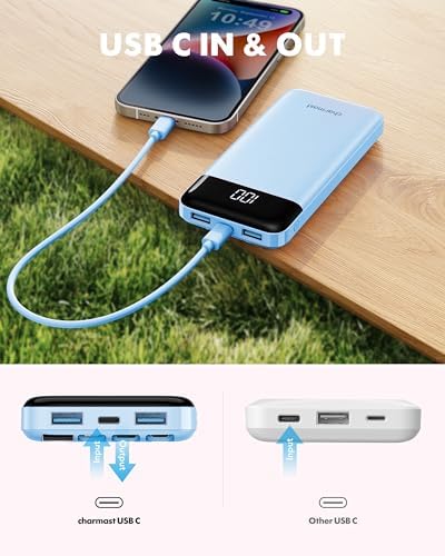 Ultra-Slim 10,000 m Ah Portable Power Bank with Built-In Charging Cables – 6 Outputs, 3 Inputs, Fast 3 A Charging for Universal Device Compatibility – Essential Travel Battery Pack for i Phone, Samsung, Google Pixel, LG, and More