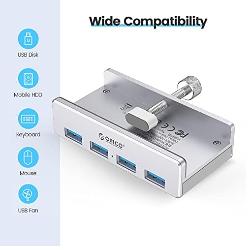 Discover the ORICO Aluminum 4-Port USB 3.0 Hub – Your Essential Desktop Connectivity Solution for Seamless Data Transfer and Enhanced Organization. Featuring a stylish clamp design, this USB splitter effortlessly attaches to your monitor or desk, optimizing your workspace without sacrificing aesthetics. With four high-speed USB 3.0 ports delivering data transfer rates up to 5 Gbps, you can connect multiple devices like external drives and keyboards with ease. The durable aluminum construction not only provides exceptional heat dissipation but also adds a touch of modern elegance to your setup. Included is a generous 4.92 FT USB data cable for increased flexibility and reach. Lightweight and compact, this hub is perfect for both home and office use, ensuring you stay connected wherever you go. Experience superior performance and reliability with the ORICO USB Hub – the perfect blend of functionality and style for tech-savvy professionals. Note: This model does not include a power adapter, making it an ultra-portable accessory for your digital life.