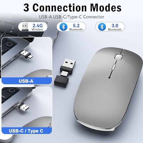 Versatile Wireless Bluetooth Mouse for Mac Book Air, Mac Pro, & i Pad – Sleek Rechargeable Silent Mouse with Dual Connectivity (USB-C & 2.4 G) – Travel-Friendly Jiggler Mice Mover in Stylish Purple – Perfect for Professionals & On-the-Go Users