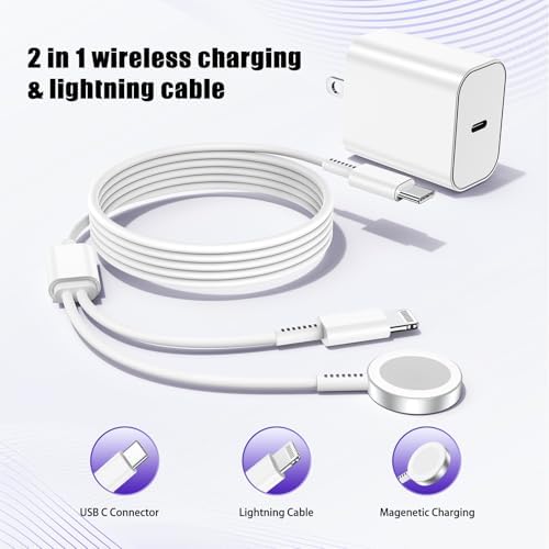 Revolutionary 2-in-1 Magnetic USB-C Charger for Apple Watch & i Phone – 3 ft Fast Charging Cable for Series Ultra/9/8/7/6/SE/SE2/5 & i Phone 14/13/12/11 Pro/Pro Max – Ultimate Convenience, Enhanced Compatibility, and Robust Durability for Modern Tech Users