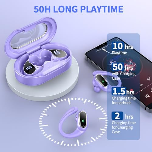 Rolosar Bluetooth 5.4 Sport-Optimized Wireless Earbuds – IP7 Waterproof with Advanced ENC Noise Cancellation, Ergonomic Earhooks for Ultimate Comfort, Dual LED Battery Indicator, 50-Hour Playback – Ideal for Running, Fitness, and Everyday Use