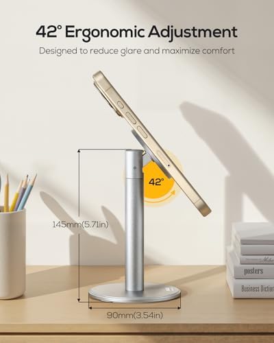 Nulaxy Premium Magnetic Aluminum Phone Stand with Dual Metal Rings – 360-Degree Rotating Adjustable Holder for Desk and Office – Universal Compatibility with Mag Safe Cases – Sleek Gray Design for Enhanced Productivity and Convenience
