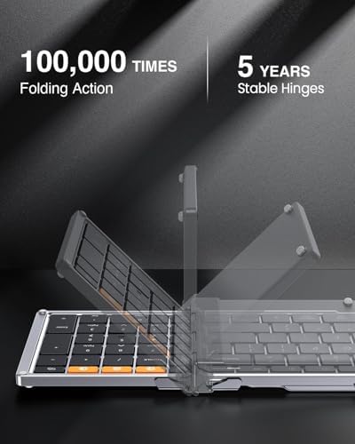 Portable Full-Size Proto Arc Bluetooth Keyboard XK01 – Foldable Wireless Keyboard with Numeric Keypad for i Pad, Tablets, Smartphones, and Laptops – Rechargeable Multi-Device Solution for Windows, i OS & Android – Ultimate Travel Companion for On-the-Go Professionals