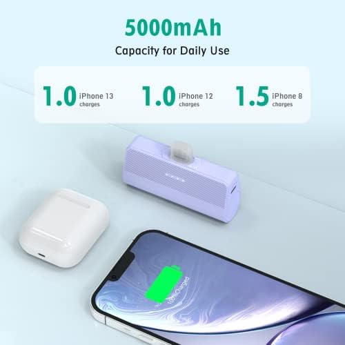 KKD 5000 m Ah Portable Charger for i Phone – MFi Certified Built-in Plug for Fast Charging on the Go, Compact Power Bank for i Phone 14/13/12/11/XR/X/SE/8/7/6/6 s/Pro Max/Plus & i Pad, Sleek Design for Ultimate Portability
