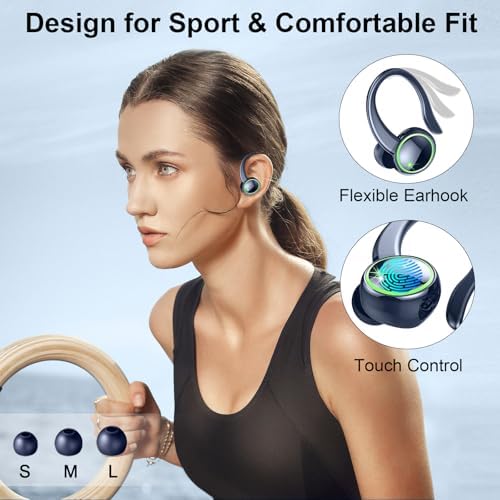 Elevate Your Fitness Experience with Premium Bluetooth 5.4 Wireless Earbuds – 50 Hours of Deep Bass Playback, Advanced ENC Noise Cancellation, and IP7 Waterproof Durability – Ideal for Gym Enthusiasts and Active Lifestyles with Secure Earhooks for Unmatched Comfort and Performance
