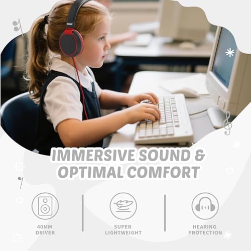 MIDOLA Kids Over-Ear Headphones: Safe Audio Experience with Noise Limitation, Foldable & Travel-Friendly Design, Custom Volume Control (85/110 d B), Built-In Microphone, and AUX Compatibility for School, Gaming, and Family Adventures in Sleek Black