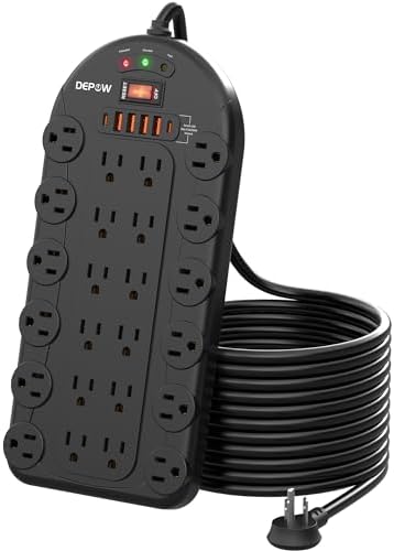 Ultimate Power Strip with 24 AC Outlets and 6 USB Ports, Including 2 High-Speed USB-C Ports, 3400 Joules Surge Protection, 10 Ft Heavy-Duty Flat Plug Extension Cord, Wall Mountable Design for Home and Office Use, ETL Listed for Safety Compliance