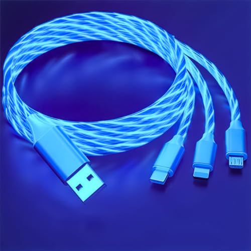 Transform Your Charging Routine with the 6-Foot 3-in-1 LED Charging Cable – Fast Charge & Data Transfer for Micro USB, Lightning, and USB-C Devices – Eye-Catching Glowing Design, Durable Construction Perfect for Home, Office, and Travel Use