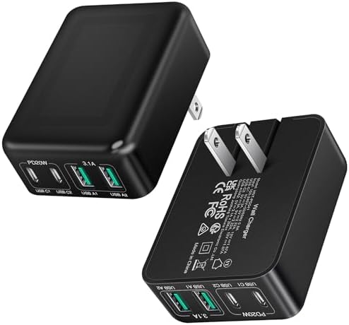Ultra-Fast Charging 2-Pack: Foldable 40 W USB-C Wall Adapter with 4 Ports – Sleek Christmas Red Multi-Port Charger for i Phone 16, Samsung, Pixel & Tablets – Compact Power Solution for Home and Travel