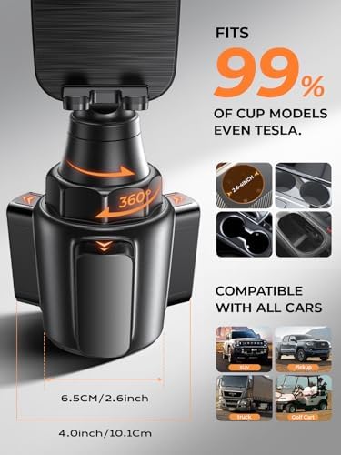 LISEN Premium Adjustable Car Phone Holder – Silver Cup Mount with 360° Rotation for i Phone 16, 15, 14, 13 Pro Max & Samsung S25 – Perfect for Thick Cases & Hands-Free Navigation – Ultimate Stability for Your Drive Experience