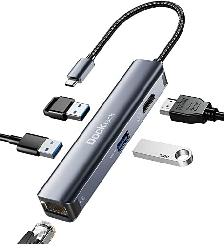 Transform Your Workstation with the Dockteck 6-in-1 USB C Hub Ethernet – Ultimate Multiport Adapter Featuring 4 K@60 Hz HDMI, 100 W Power Delivery, and High-Speed 1 Gbps LAN for Mac Book Pro, Surface Pro, XPS, and More – Effortless Connectivity and Fast Charging for Professionals and Students