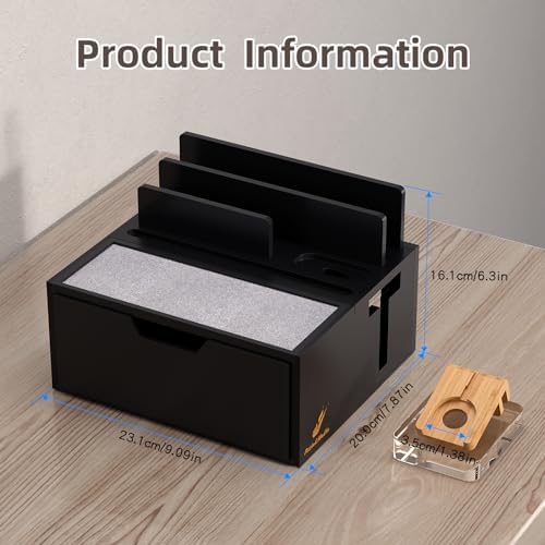 Pezin & Hulin Eco-Friendly Bamboo Multi-Device Charging Station: Elegant Nightstand Dock with Integrated Power Charger, USB Hub & Storage Drawer – Fast Charging for Phones & Tablets, Stylish Organizer for Modern Spaces
