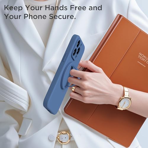 Upgraded Magnetic Phone Grip for i Phone: Premium Silicone Loop Holder with Mag Safe Compatibility – Ergonomic 360-Degree Stand, Non-Slip Design in Sleek Black for Enhanced Comfort and Secure Handling on i Phone 16/15/14/13/12 Pro Max/Plus