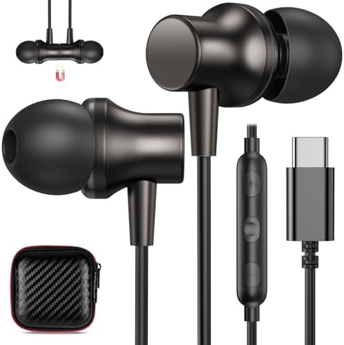 COOYA Premium USB C Wired Earbuds: Superior Noise-Canceling In-Ear Headphones with Magnetic Bass & Built-In Mic – Compatible with i Phone 16, Samsung Galaxy S25 Ultra, Google Pixel Devices – Exceptional Comfort for Music, Gaming, and Calls