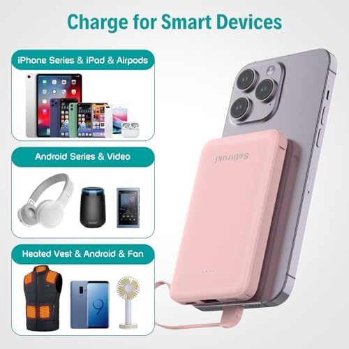 Ultra-Slim 6000 m Ah Portable Charger with Built-in Cables – Lightweight Fast Charging Power Bank for i Phone, Samsung, and Android Devices – Perfect Travel Companion for On-the-Go Power Solutions