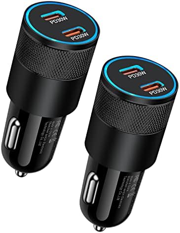 AILKIN 60 W Dual Port USB-C Car Charger – Fast Charging Cigarette Lighter Adapter for i Phone 16/15/14/13/12 Pro Max & Galaxy S25/S24/S23 – Compact PD3.0 Technology for Enhanced Speed & Compatibility – Ideal for Family Road Trips & Daily Commutes