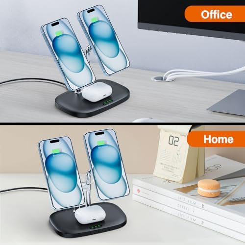 Revolutionary Dual Magnetic Wireless Charger for i Phone 16, 15, 14, 13, 12 & Air Pods Pro 2 – Ultra-Fast Charging Station with Enhanced Compatibility & Sleek Design (White) – Simplify Your Charging Experience with Secure Magnetic Alignment and Cable Clutter Reduction
