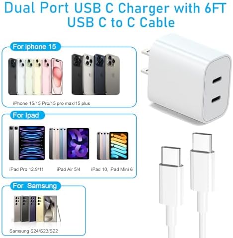 Dual 45 W USB-C Power Charging Duo with 26.6 ft Cable – High-Efficiency Fast Charger for Samsung Galaxy S25/S24/S23 Series, Tab S8 & All USB-C Devices – Ultimate Convenience for Mobile Professionals and Tech Enthusiasts