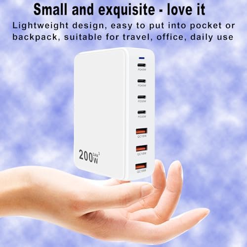 200 W Ga N 7-Port USB Fast Charger Hub – High-Speed Multi-Device Power Adapter for Mac Book, i Phone 15/16, DELL, and i Pads – Compact Charging Station with Smart Charging Technology for Enhanced Compatibility and Efficiency