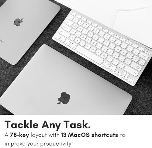 Compact Macally Wired Keyboard for Mac and Windows – Sleek USB Mini Keyboard with 78 Scissor Switch Keys – Effortless Plug and Play Design for Enhanced Typing Speed – Ideal Space-Saving Solution for Modern Workspaces – Durable Aluminum Finish for Long-lasting Performance and Style