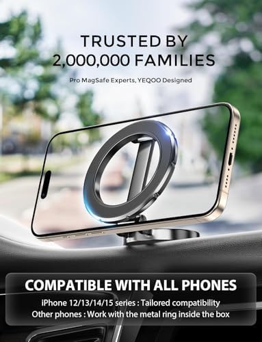 Mag Safe Car Phone Mount with 360° Rotational Magnetic Grip – Secure Hands-Free Holder for i Phone 15, 14, 13, 12 Pro Max, Plus, Mini – Sleek Black Design for Effortless Navigation and Enhanced Safety in Your Vehicle