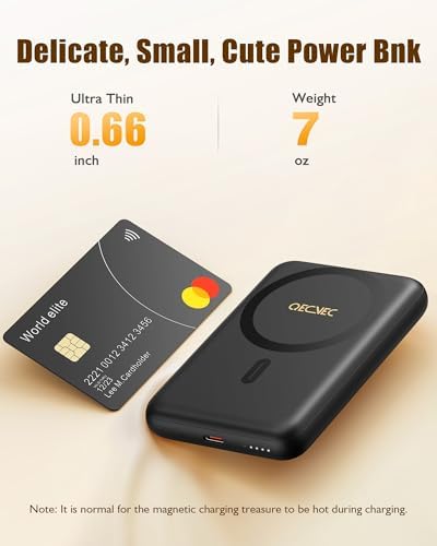Ultra-Slim 10,000 m Ah Mag Safe Power Bank – 15 W Magnetic Wireless Charger with PD 20 W Fast Charging for i Phone 12-16 Series – Compact Beige Design for Effortless Portability & Simultaneous Dual Device Charging – Includes 22.5 W USB-C Cable for Quick Top-Ups and Hassle-Free Use