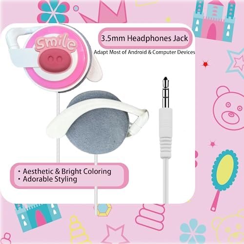 Vibrant Pink Over-Ear Kids Earbuds with Secure Earhooks – Perfectly Designed Audio Companion for Ages 3-8, Ideal for School, Home, and On-the-Go Listening with Universal 3.5 mm Compatibility for Phones and PCs