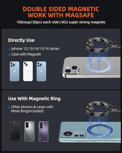 Mag Safe-Compatible Dual Magnetic Phone Holder for i Phone 12-16 Series – Portable Gym Stand with 1/4″ Tripod Mount in Sleek Silver – Ultimate Stability and Accessibility for Active Lifestyles