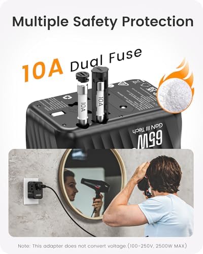 LENCENT 85 W Universal Travel Adapter with Retractable USB-C Cable – High-Speed International Plug Converter Featuring 3 Type-C & 1 USB-A Ports for Effortless Worldwide Charging – Your Ultimate Travel Essential for Maximum Compatibility, Fast Charging, and Ga N Technology Efficiency