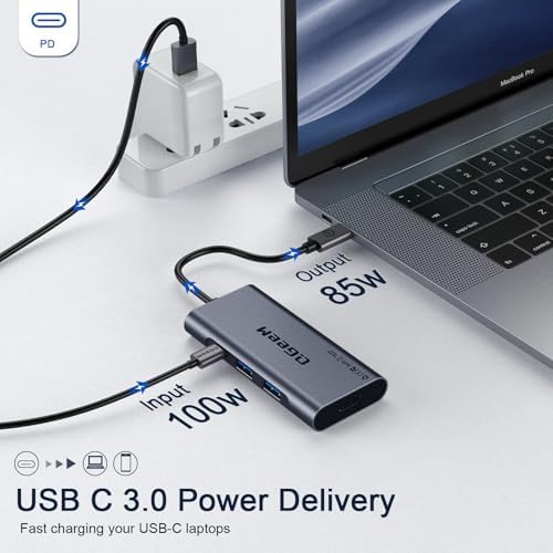 Elevate Your Connectivity Game with the QGee M 7-in-1 USB C Hub – Ultimate 4 K HDMI Adapter for Mac Book, i Phone 15/16, i Pad Pro Max & Chromebook – 100 W Power Delivery, High-Speed USB 3.0 Ports & Integrated Card Reader in Sleek Grey for Superior Performance and Unmatched Versatility