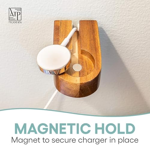 Elevate Your Charging Game: Premium Acacia Wood Wall Mount for Apple Watch Series 9 – Stylish Wooden Dock with 3 M Command Strips for Effortless Installation and Fast Charging Compatibility for All i Watch Models – Space-Saving Design for Modern Living