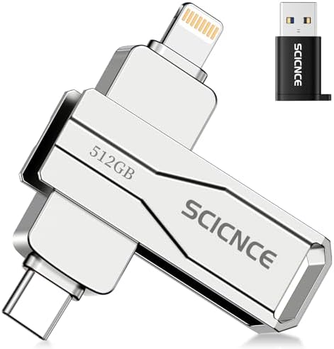 Unleash Your Digital Freedom with the SCICNCE 512 GB Flash Drive: Effortless Plug and Play Memory Stick for i Phone, i Pad, Android, and PC – Ultimate Storage Solution for Photos, Videos, and Documents in Sleek Metal Silver Design – Fast Transfers, No App Required, Perfect for On-the-Go Backup