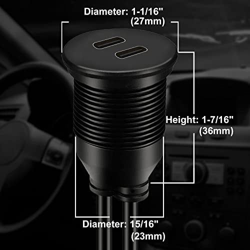 BATIGE Waterproof Dual Port USB-C 3.1 Flush Mount Cable for Vehicles – 3 ft Male to Female Extension for Car, Truck, Boat, and Motorcycle – High-Speed Data Transfer and Charging Solution with Sleek Design and Enhanced Durability