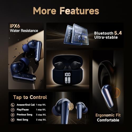 Experience Unmatched Sound with Bluetooth 5.4 Wireless Earbuds – Studio-Grade Audio, Deep Bass, and Advanced Noise Cancellation for Crystal Clear Calls – IPX6 Waterproof Design for Active Lifestyles, Enhanced Comfort with Memory Foam Tips, and an Incredible 10-Year Battery Life in a Stylish Blue Finish. Perfectly Engineered for Audiophiles and Casual Listeners Alike, These Earbuds Offer Seamless Connectivity, Making Them Your Ideal Companion for Workouts, Commuting, or Relaxation. Elevate Your Listening Experience and Stay Connected Effortlessly with Long-Lasting Performance and a Lightweight, Durable Construction Tailored to Your Lifestyle. Choose Quality Sound Today!