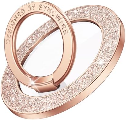 Syncwire Glamorous Magnetic Phone Grip for Mag Safe – Chic Black Diamond Ring Holder & Versatile Rotatable Kickstand – Perfectly Compatible with i Phone 15 Pro Max, 14, 13, 12 & All Android Devices – Secure, Stylish, and Multifunctional Phone Accessory