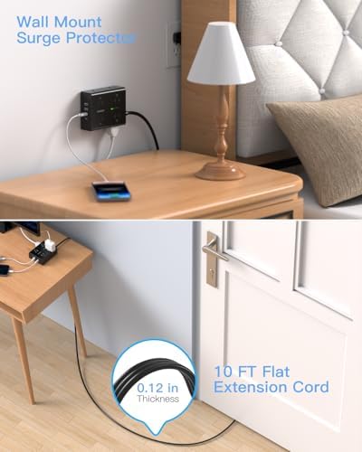 Versatile Surge Protector Power Strip with 8 AC Outlets & 4 USB Ports (2 USB-C), 6 Ft Flat Plug Extension Cord, 1080 Joules Safety Rating, Wall Mountable Charging Station for Home, Office, and Dorm – Streamlined Device Management & Fast Charging Enhanced