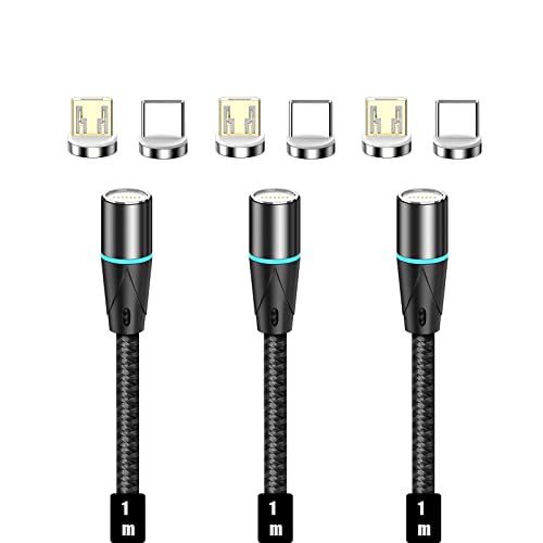 NETDOT 2-in-1 Gen12 Magnetic Phone Charger – 3 Pack of 3.3 ft Fast Charging Cables for USB-C & Micro-USB Devices – 18 W Quick Charge with Effortless Data Transfer – Ultimate Compatibility & Convenient Connectivity for Home, Office, and Travel
