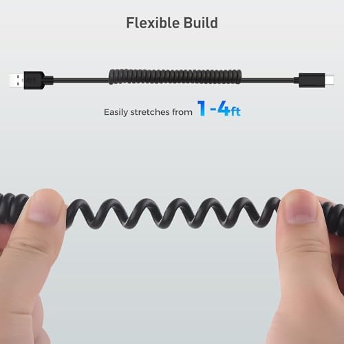 Cable Matters 2-Pack USB to USB C Coiled Cable with 3A/15W Fast Charging 1-4ft, Support Apple CarPlay, Android Auto, Coiled USB-A to USB-C Cable, for iPhone 16/15 Pro Max Plus, Galaxy S23, iPad – Enhanced Compatibility and Speed