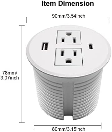 Revolutionize Your Workspace with the Desk Power Grommet USB C – 30 W PD Fast Charge Power Strip with 2 Outlets & 2 USB Ports, Effortlessly Mountable Recessed Flat Plug for Countertops, Shelves, and End Tables – Sleek Black Design for Enhanced Connectivity and Simplified Charging Solutions