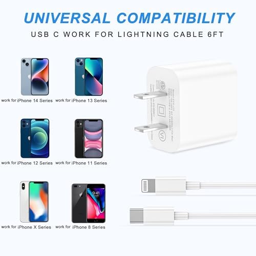 High-Speed 3-Pack Charging Solution for i Phone & i Pad – Premium Type-C Wall Chargers with 6 FT USB-C to Lightning Cables – Sleek Black Finish Optimized for i Phone Compatibility – Perfect for i Phone 14/13/12/11 Pro Max/Xs Max/XR/X Users – Ultimate Home and Travel Charging Convenience