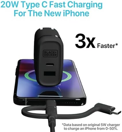 BLACK+DECKER 38 W Dual-Port Fast Charging Wall Adapter – Compact USB-C & Type C Quick Charge Power Supply with Qualcomm QC 3.0 – Perfect for Home, Office & Travel – Versatile PD Charger for Smartphones, Tablets & More