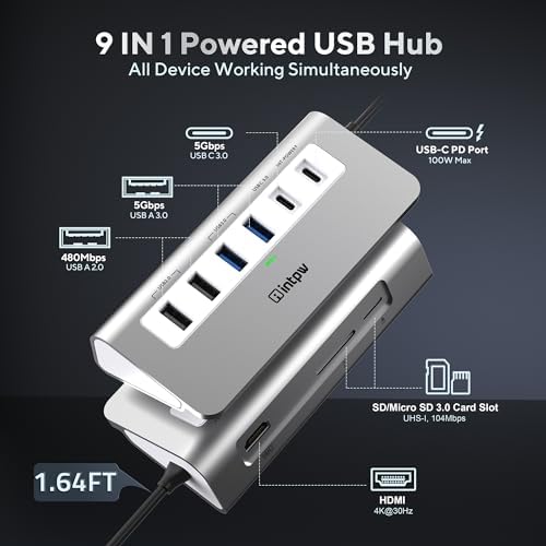 Transform Your Digital Workspace with a Multifunctional 9-in-1 USB-C Docking Station – 4 K HDMI for Crystal-Clear Displays, 100 W PD Fast Charging, and High-Speed Data Transfer (5 Gbps) – Includes 3 Type-A/C Ports, 2 Type-A 2.0 Ports, and SD/TF Card Reader – Premium Aluminum Hub Ideal for Mac Book, i Pad, and i Phone Users – Compact, Stylish, and Perfect for Travel Connectivity!