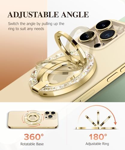 GVIEWIN Magnetic Phone Ring Holder, Compatible with MagSafe Phone Grip with Adjustable Stand, Magnet Phone Ring Kickstand for iPhone 16 Pro Max/Plus/15/14/13/12 Series/Other Phones (Purple) – Enhanced Compatibility and Speed