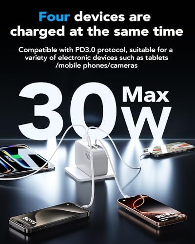 Ultimate 4-in-1 Retractable Wall Charger with Dual USB Ports – Fast 40 W Charging Adapter with 35.5 in/90 cm Lightening and Type-C Cables – Perfect for i Phone 16/15/14/13/12/11, i Pad, Galaxy, and Pixel Devices – Compact, Foldable Design for Effortless Travel and Enhanced Device Compatibility