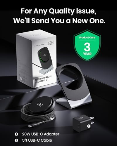 Elevate Your Charging Experience with the INIU 15 W Fast Magnetic Wireless Charger Stand – Sleek, Travel-Friendly Design for i Phone 12-16 and Air Pods, Featuring Adaptive Sleep-Friendly Light and Advanced Safety Features for Optimal Performance