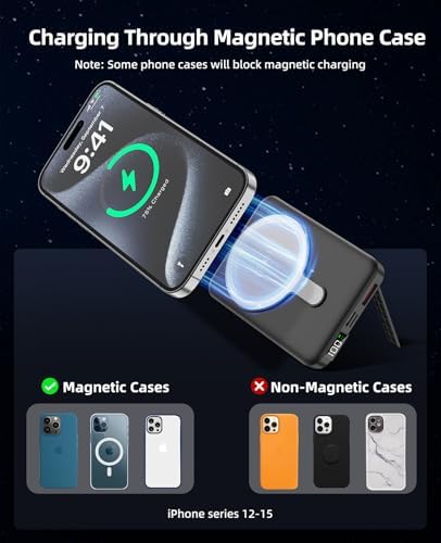 Magnetic 10,000 m Ah Wireless Power Bank – Fast Charging Mini Portable Charger with LED Display & Type-C Cable for Mag Safe i Phone 12/13/14/15 – Ultimate On-the-Go Charging Solution in Sleek Black Finish